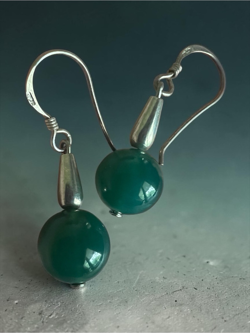 💖 Sterling Silver Green Onyx Drop Earrings 💖